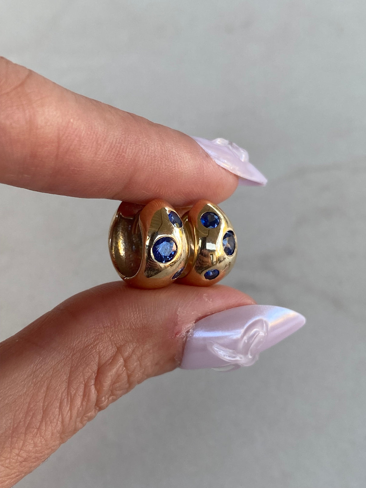14k Gold Blue Sapphire Chubby Huggie Earrings