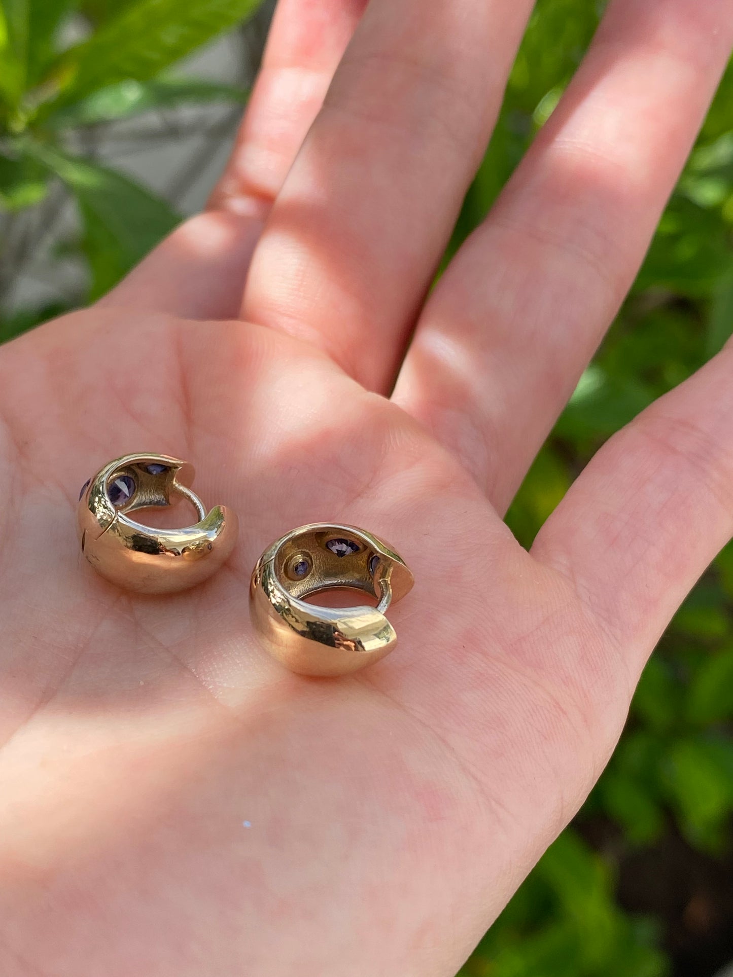 14k Gold Blue Sapphire Chubby Huggie Earrings