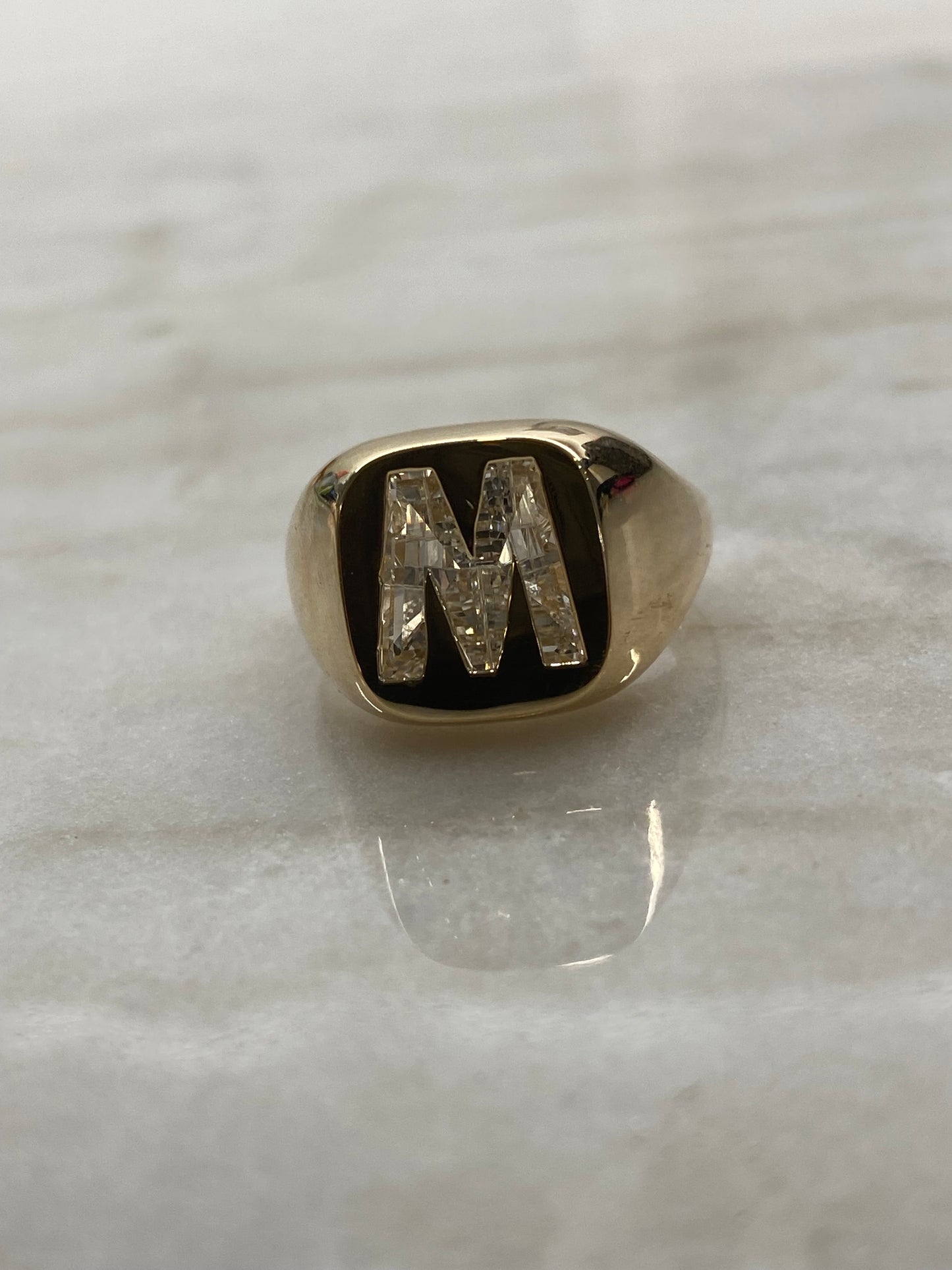 14K Gold Lab Diamond Letter M Signet Ring