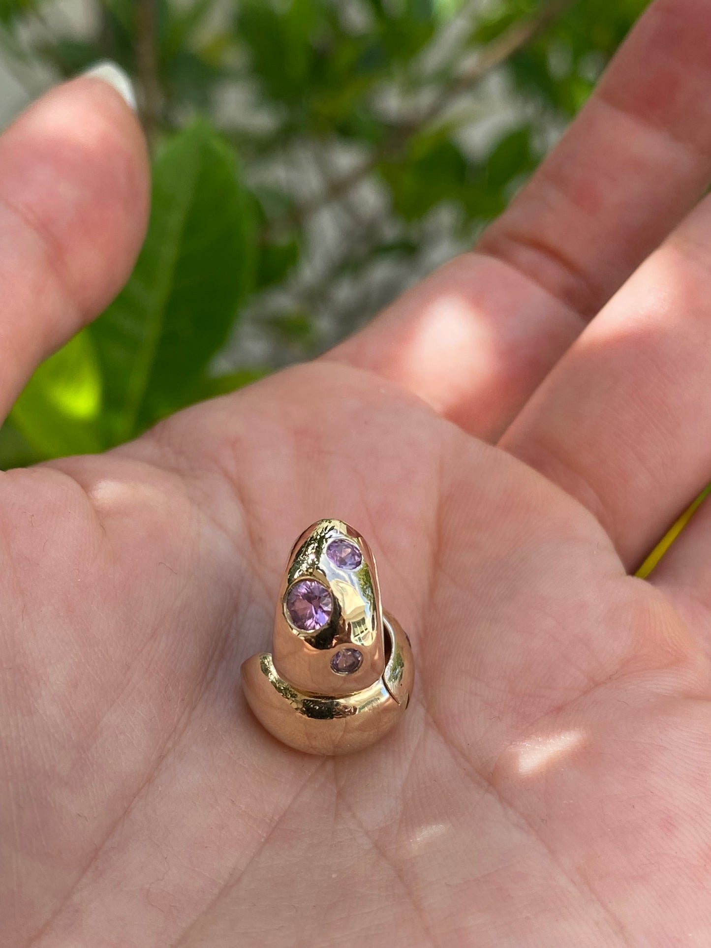 14k Gold Pink Sapphire Chubby Huggie Earrings