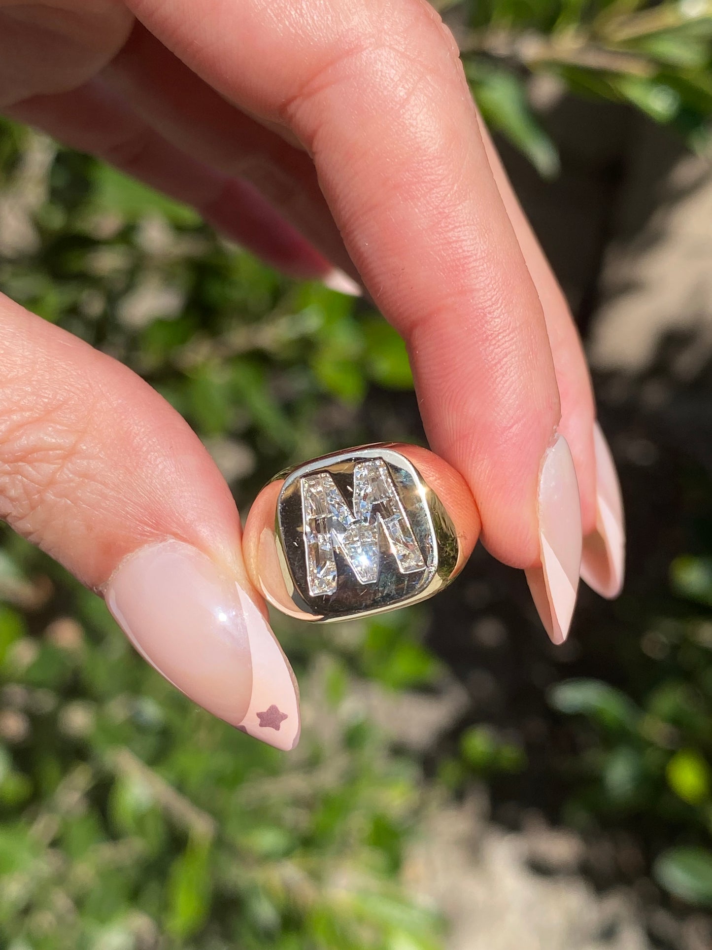 14K Gold Lab Diamond Letter M Signet Ring