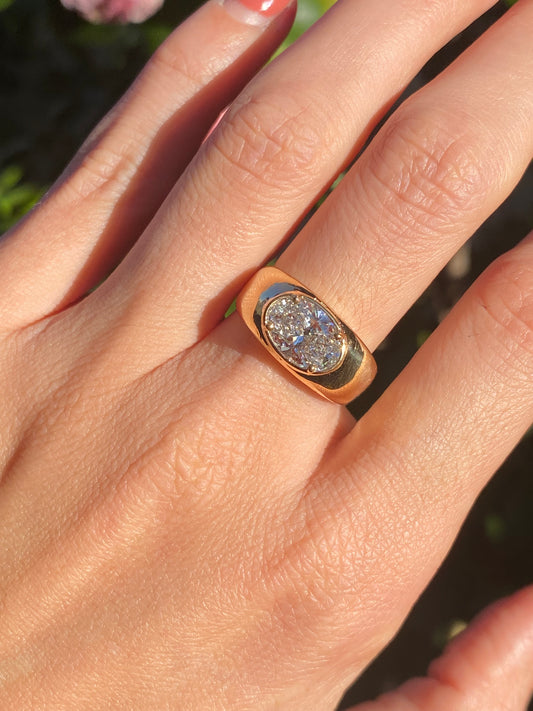 Blossom : 14k Gold Bezel Set Oval Chubby Diamond Ring