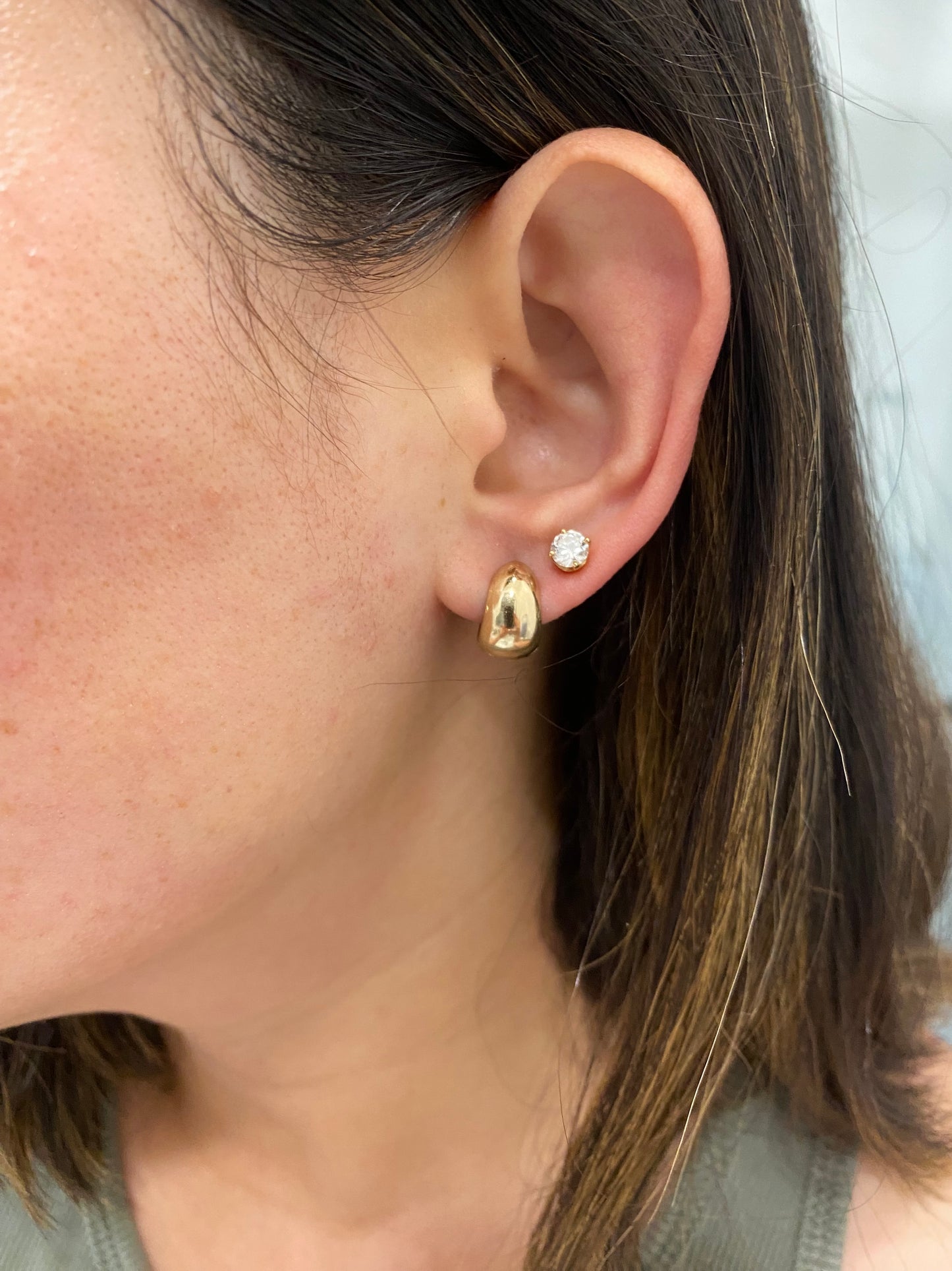 14k Gold Diamond Reversible Chubby Huggie Earrings