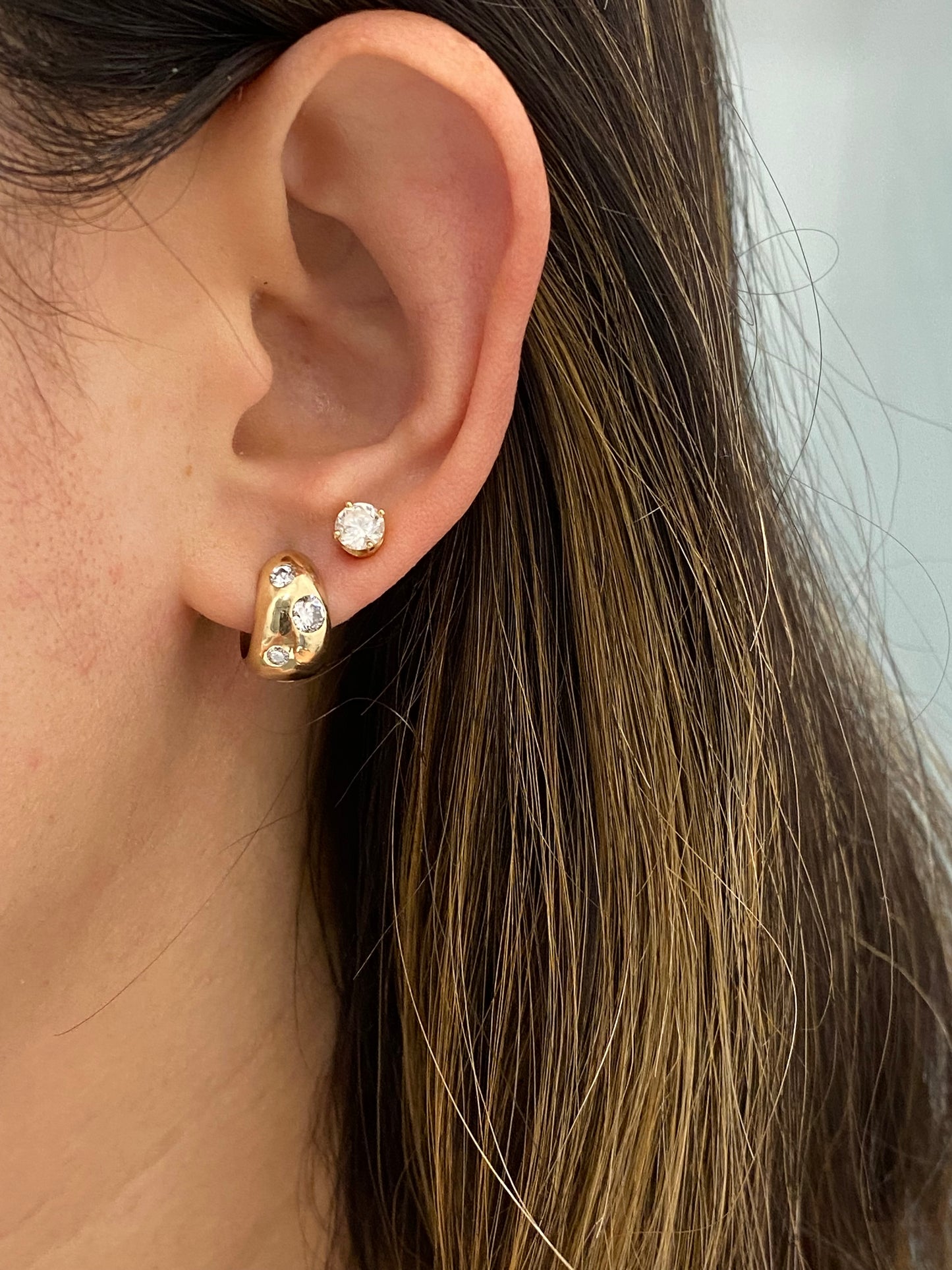 14k Gold Diamond Reversible Chubby Huggie Earrings