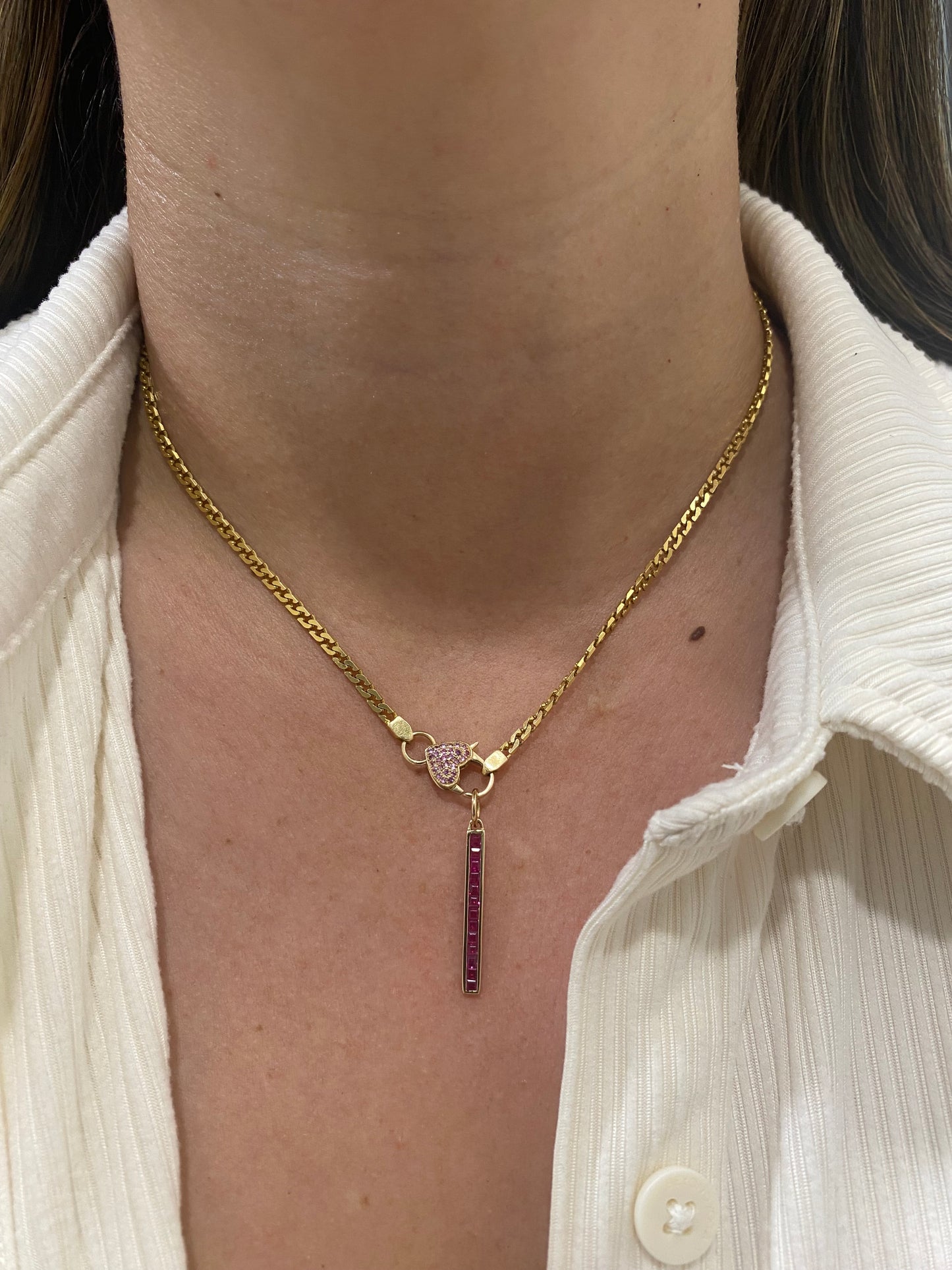 14K Gold 1 Carat Princess Cut Ruby Bar Pendant