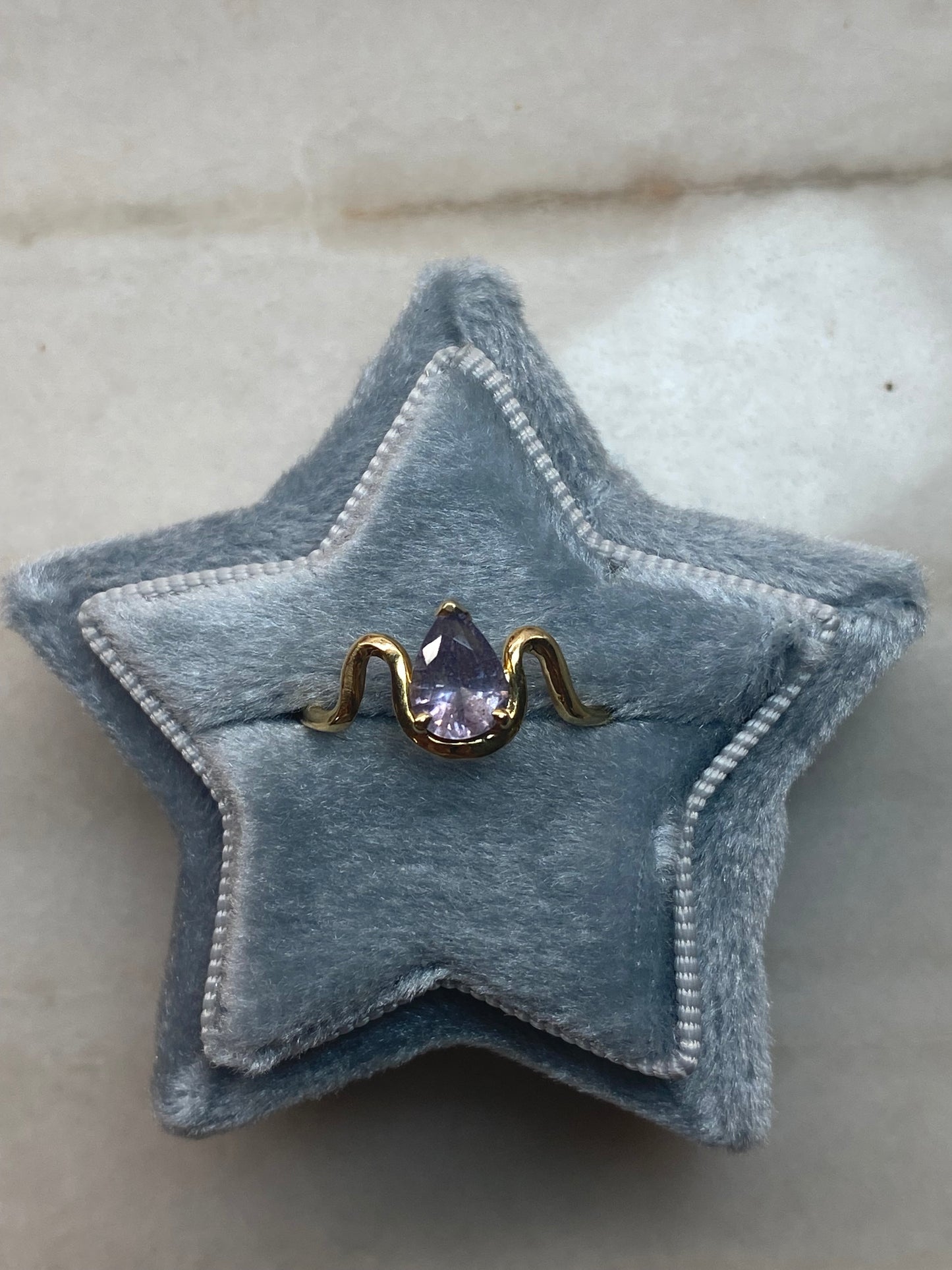Athena: 14k Gold Wavy Gray Purple Pear Spinel Ring