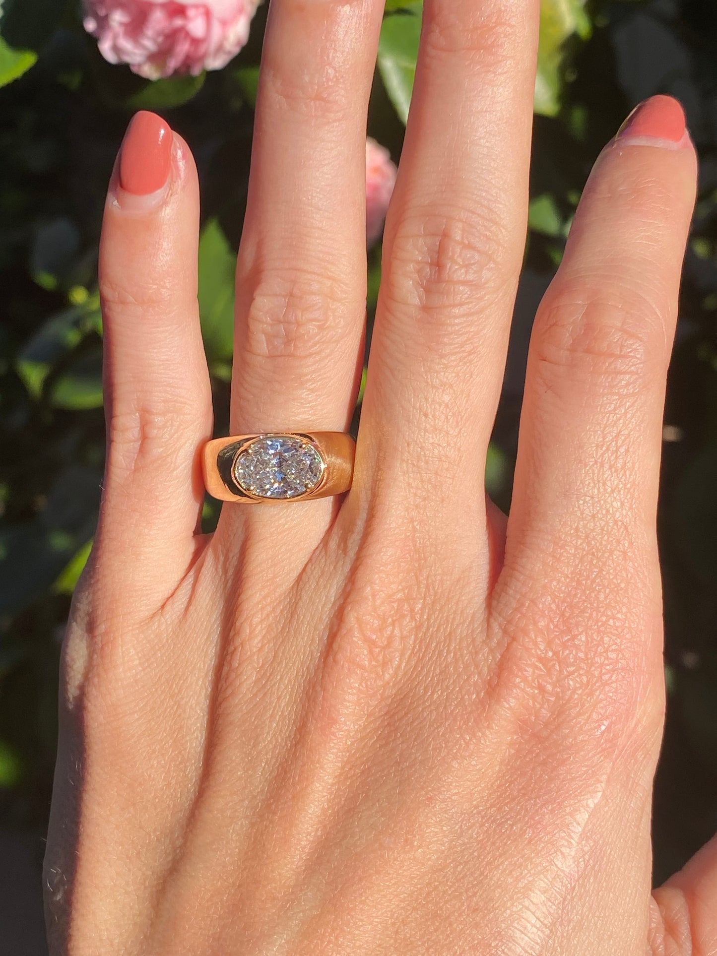 Blossom : 14k Gold Bezel Set Oval Chubby Diamond Ring