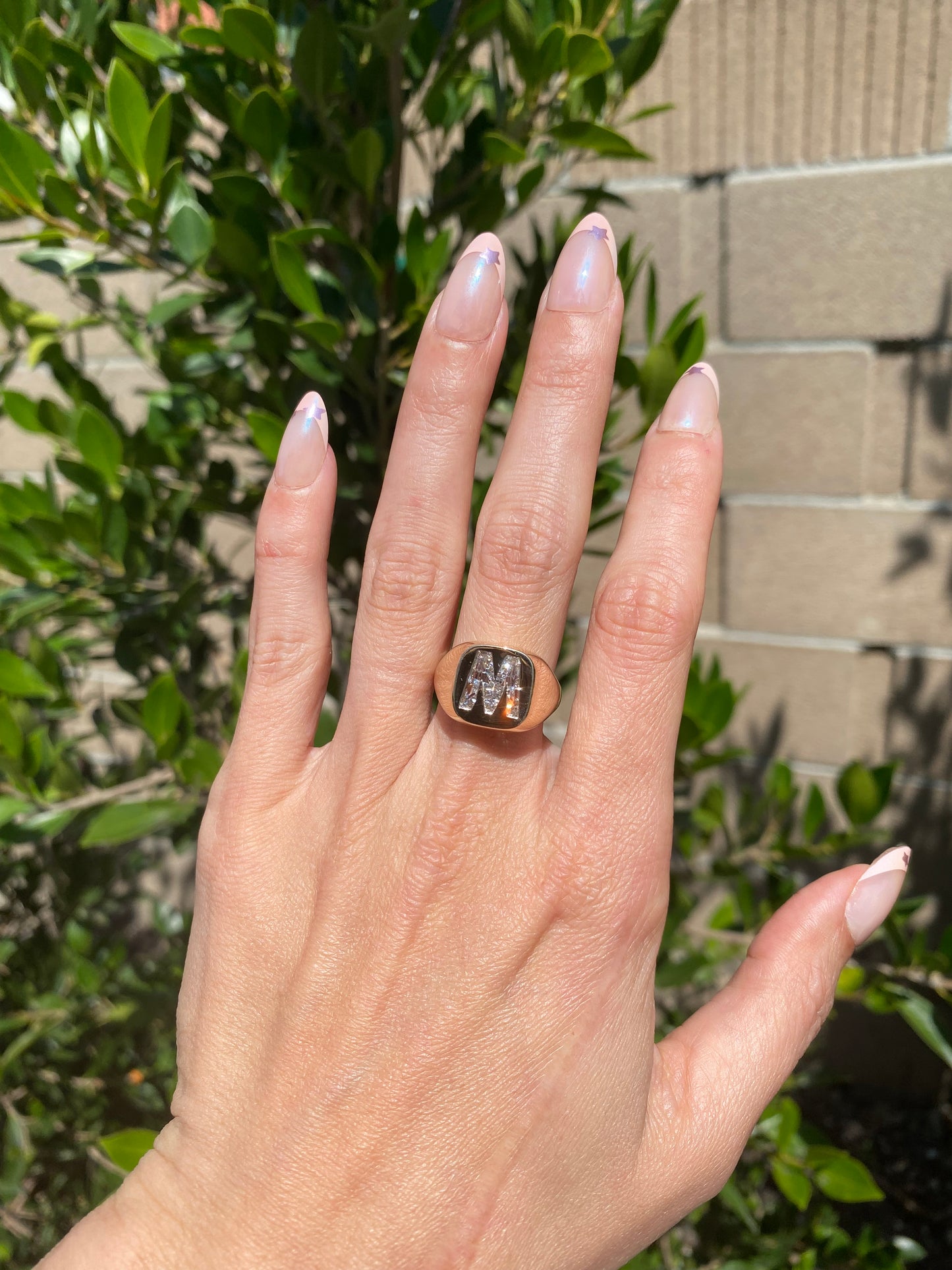 14K Gold Lab Diamond Letter M Signet Ring