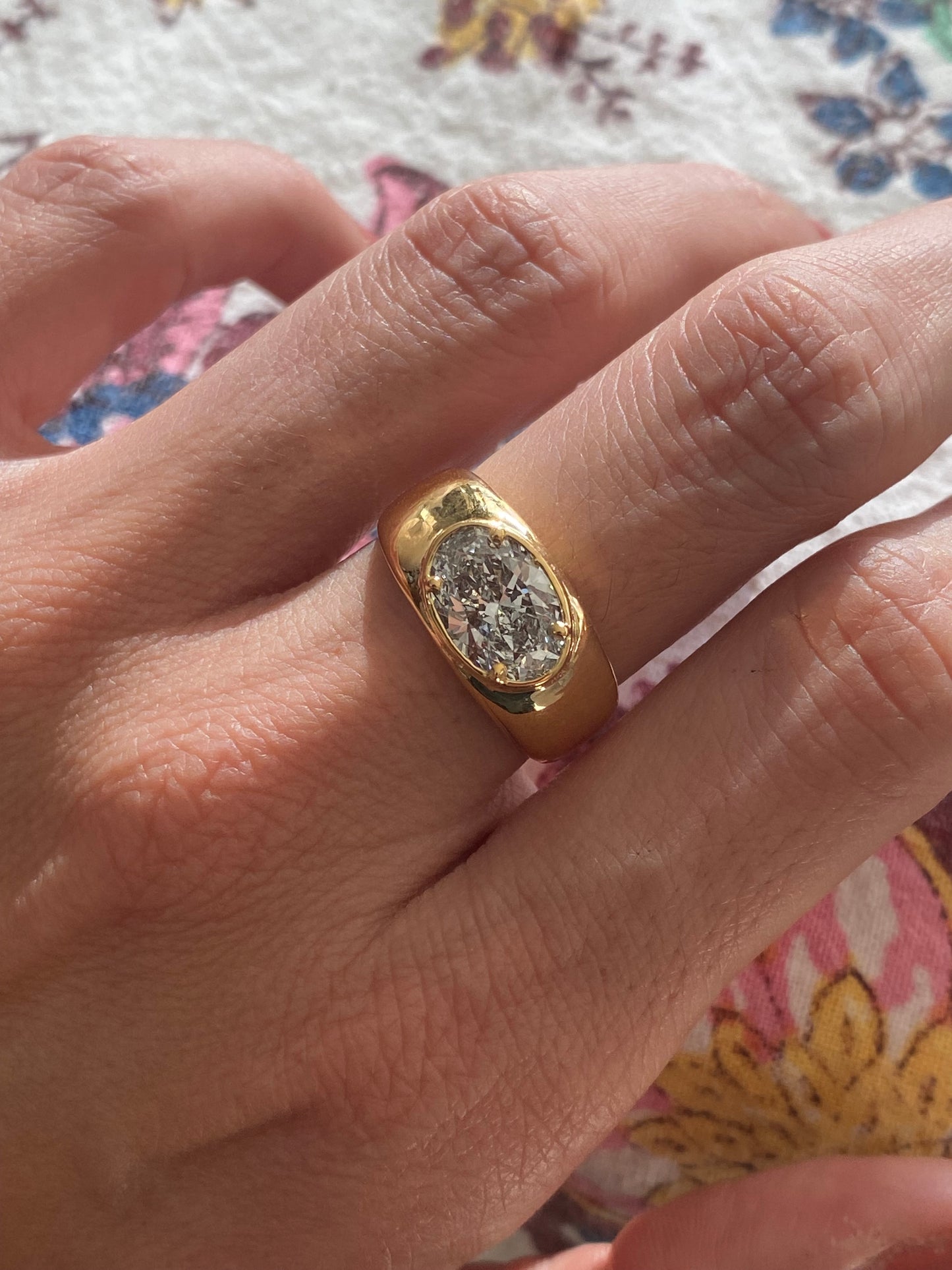 Blossom : 14k Gold Bezel Set Oval Chubby Diamond Ring