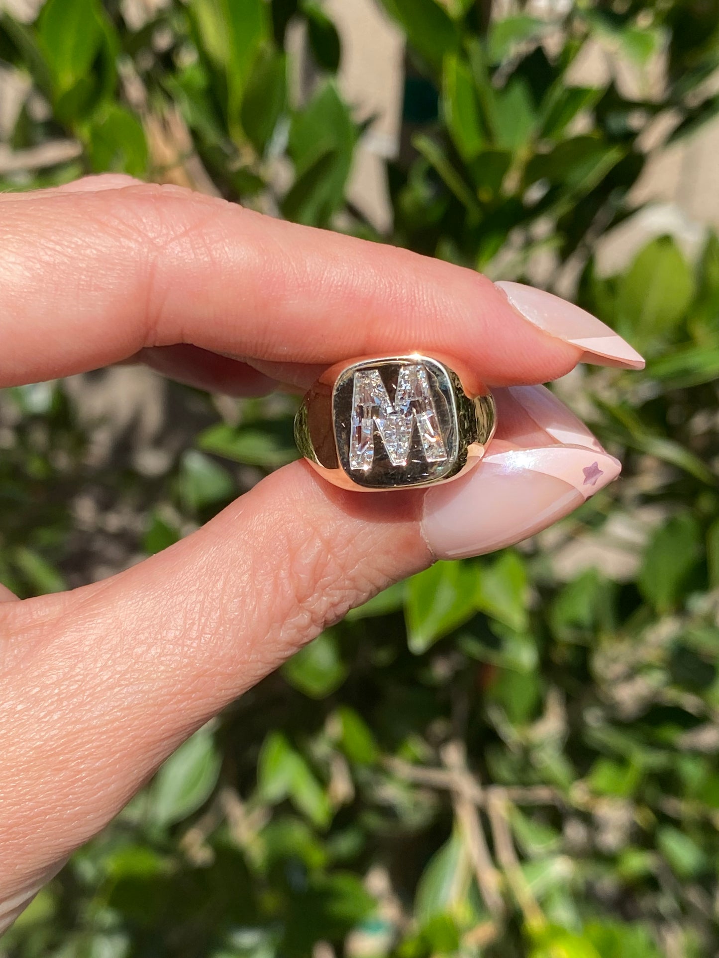 14K Gold Lab Diamond Letter M Signet Ring