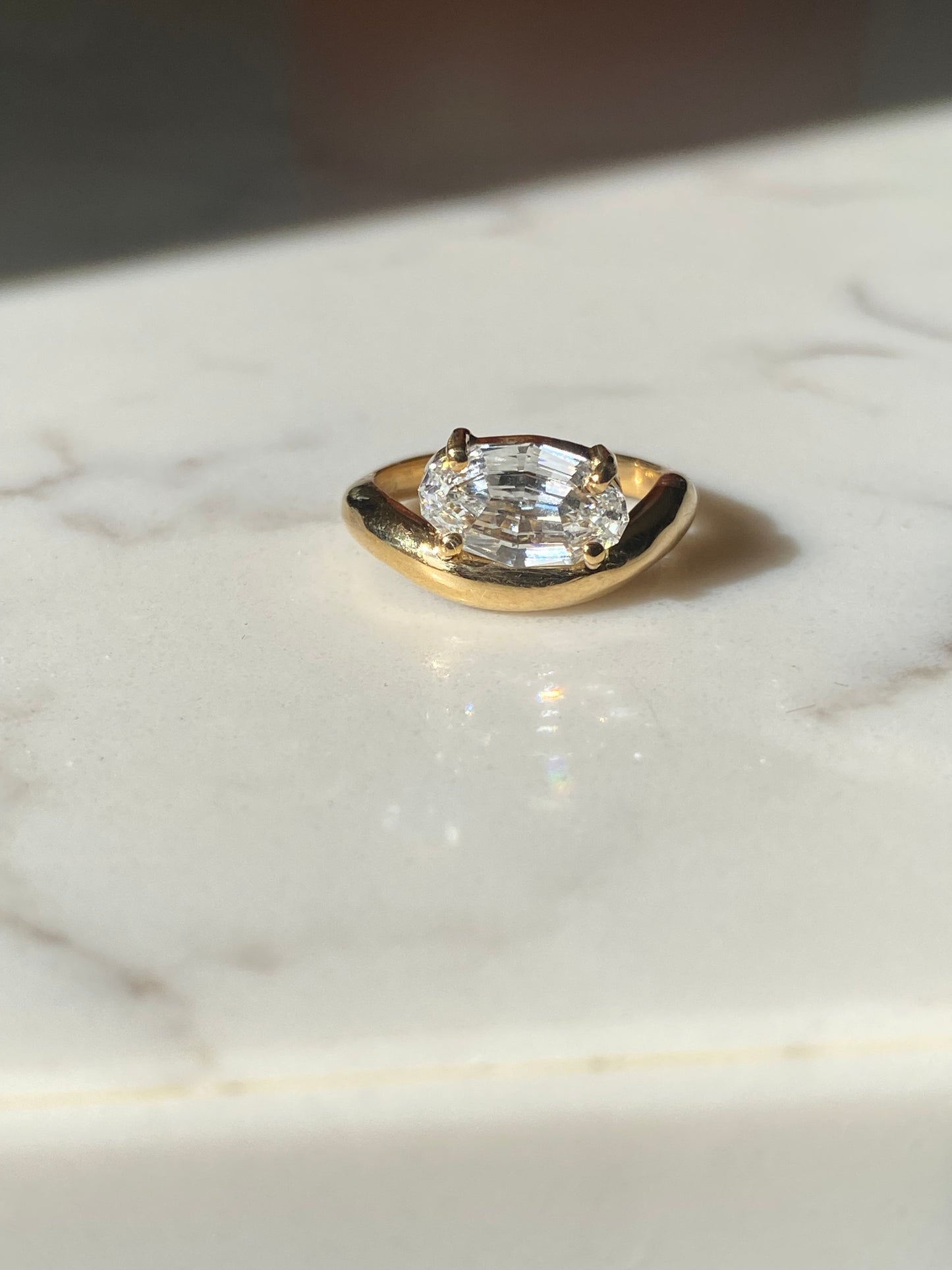 Billie : 14k Gold Step-Cut Moval Diamond Pinky Ring