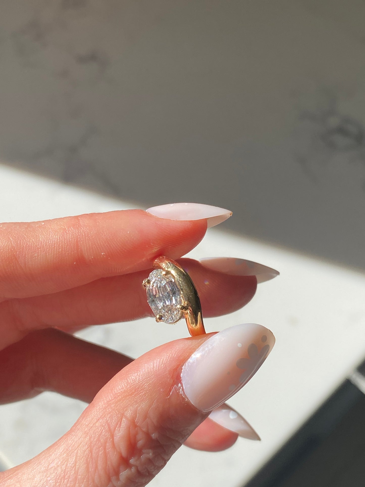 Billie : 14k Gold Step-Cut Moval Diamond Pinky Ring