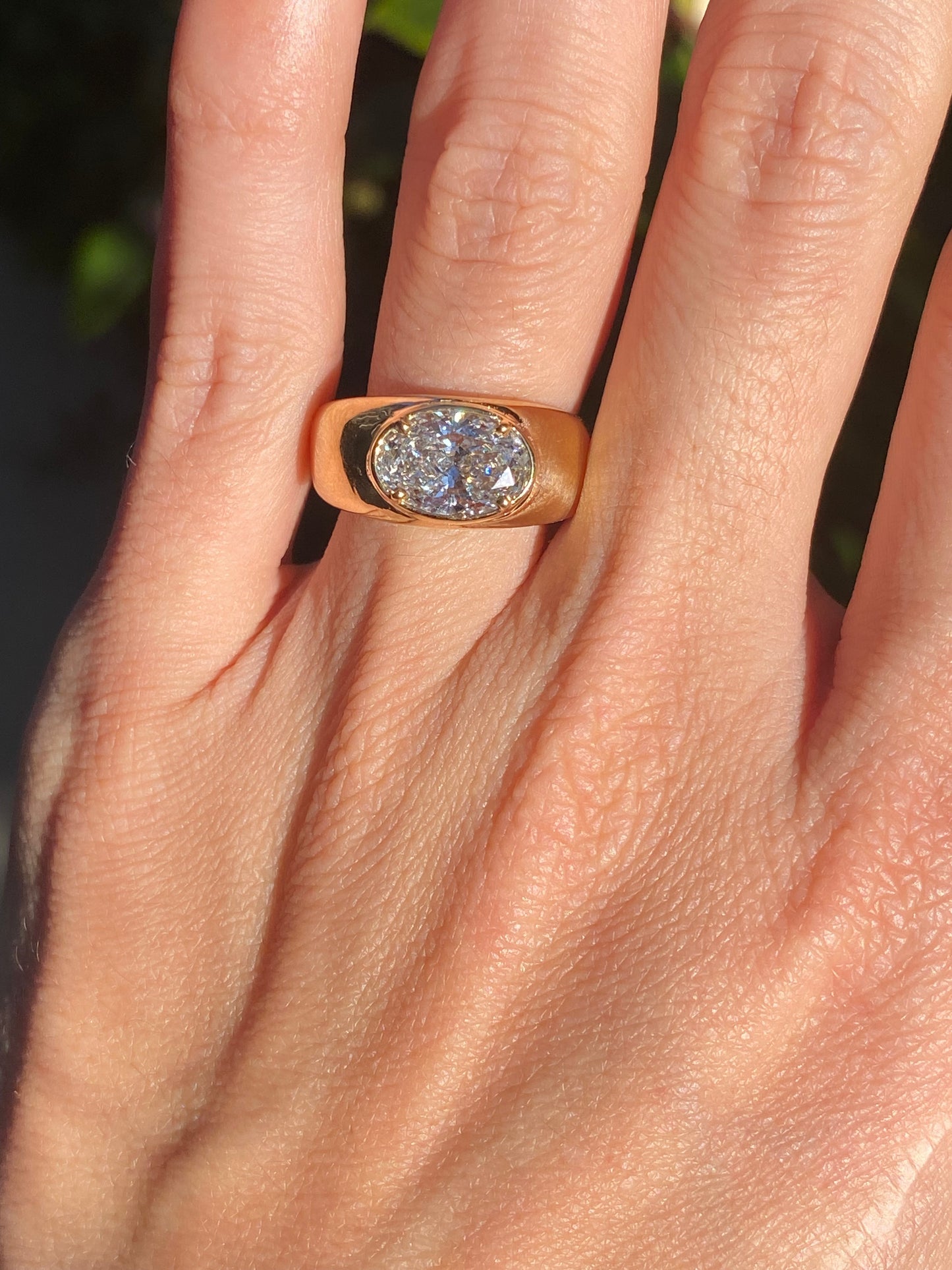 Blossom : 14k Gold Bezel Set Oval Chubby Diamond Ring