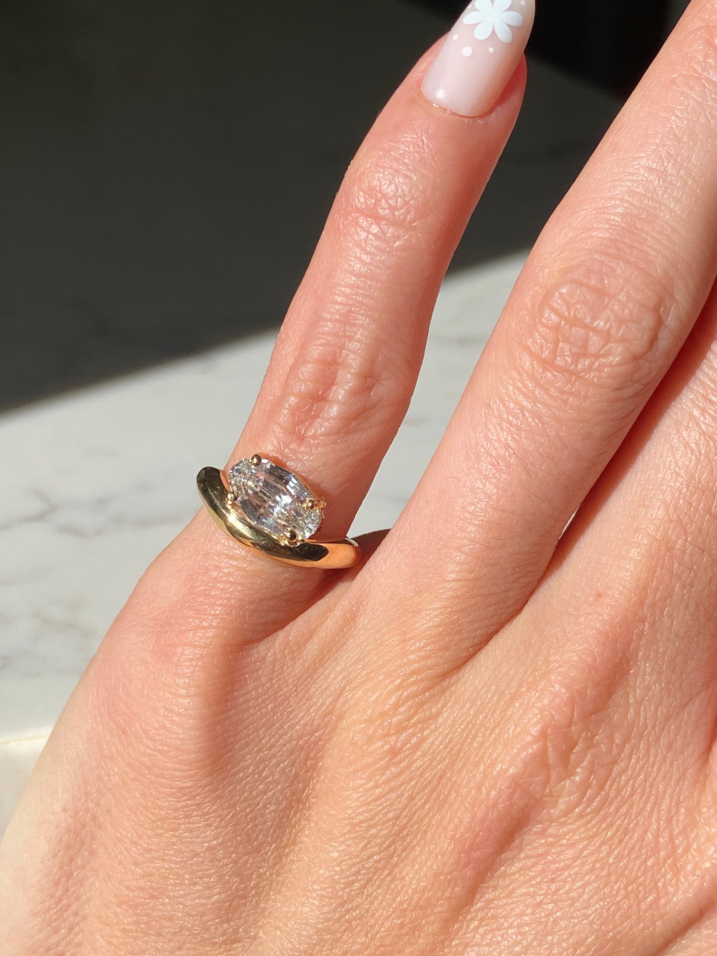 Billie : 14k Gold Step-Cut Moval Diamond Pinky Ring
