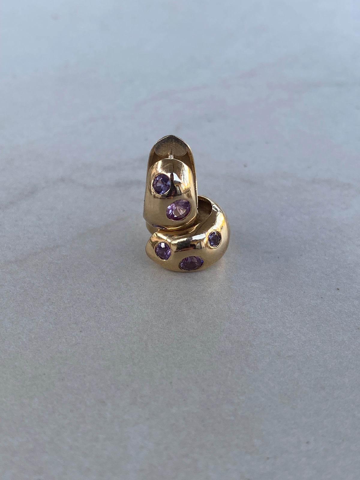 14k Gold Pink Sapphire Chubby Huggie Earrings