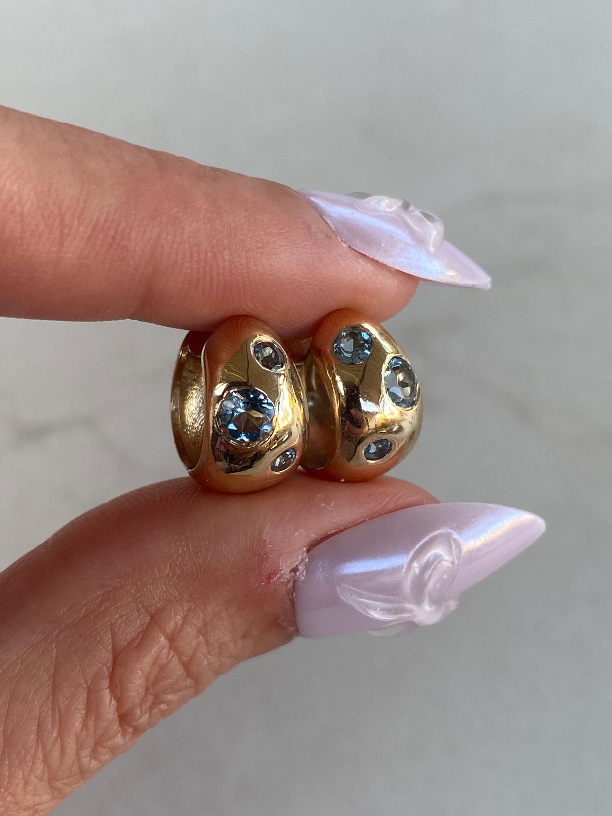 14k Gold Aquamarine Reversible Chubby Huggie Earrings