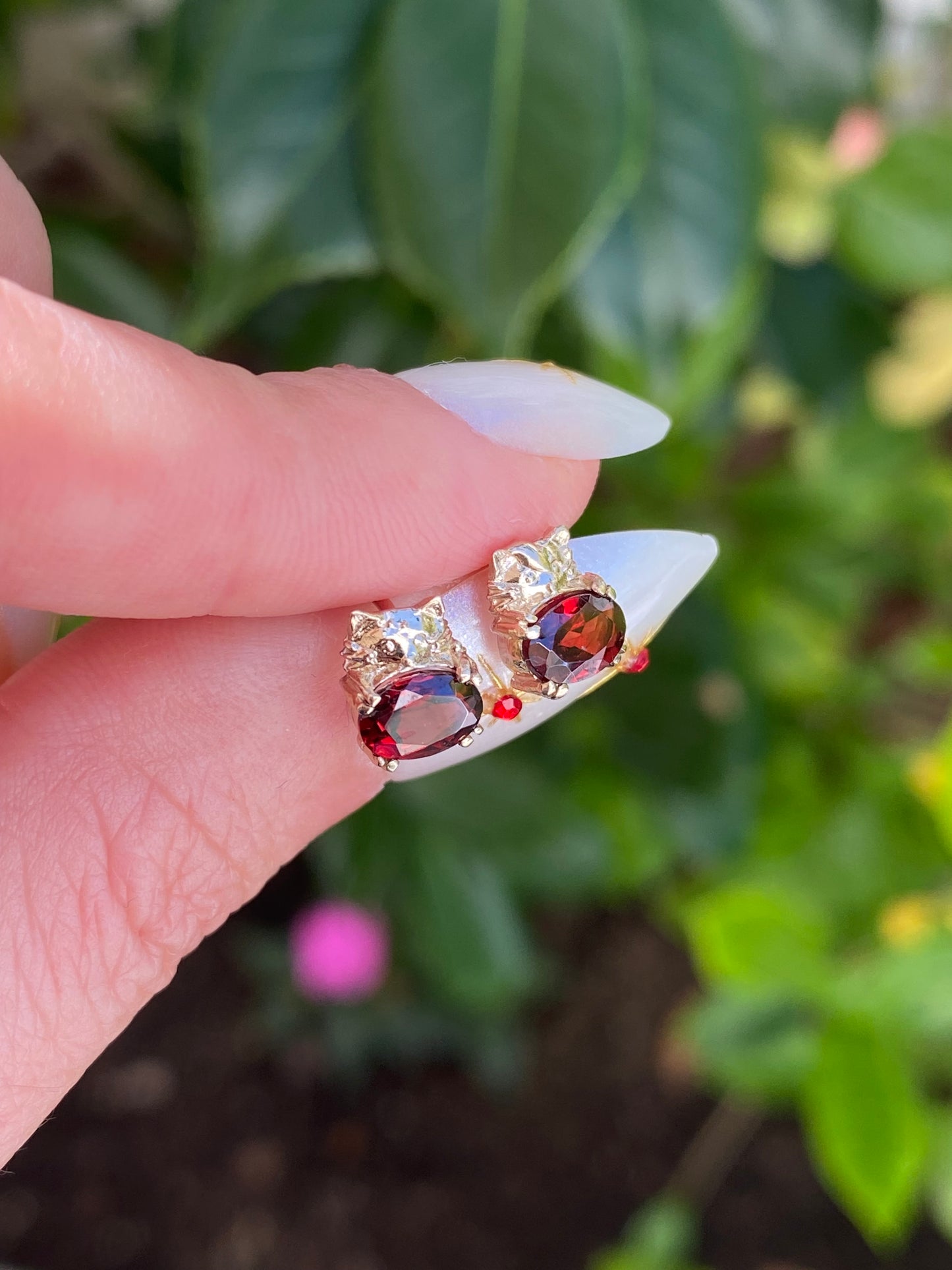 14k Gold Gemstone Kitty Cat Stud Earring