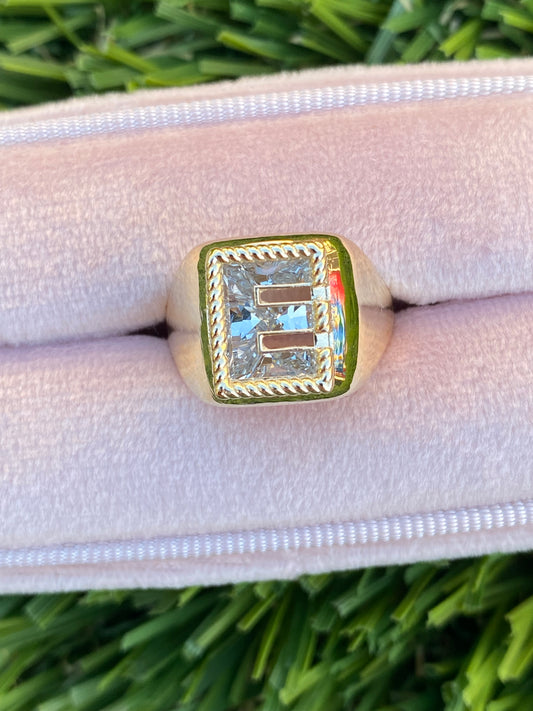 Custom 14K Gold Diamond “E” Signet Ring – 1.9 Carat VS2 F Color Lab Diamond
