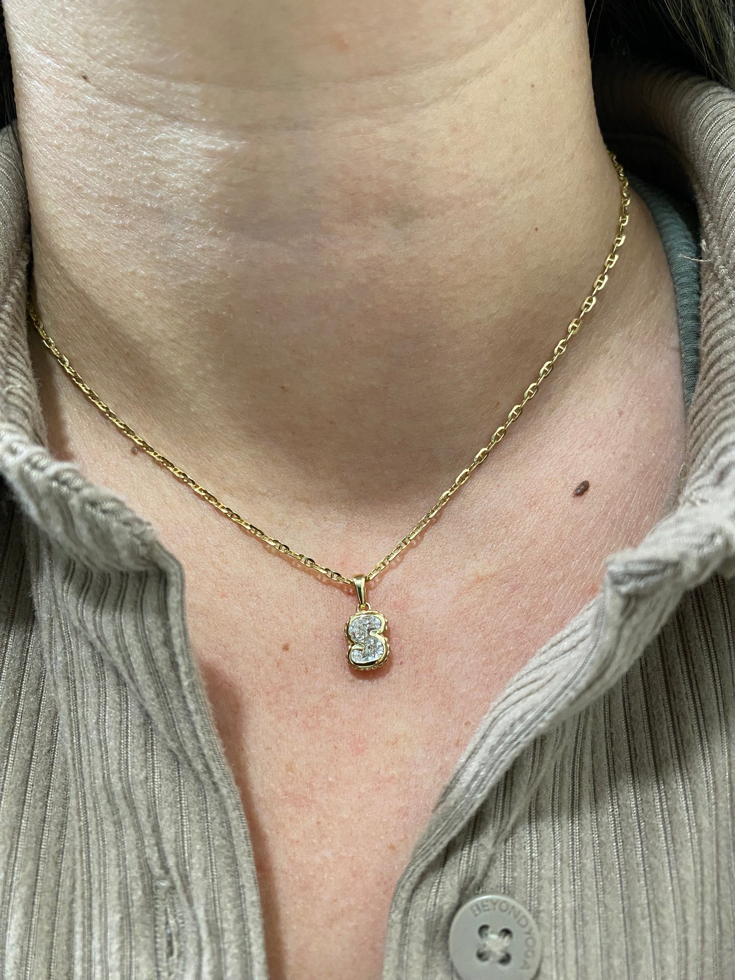14k Gold Lab Diamond Initial S Letter Pendant