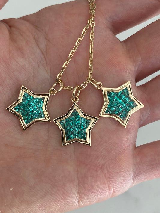 The WISH: 14k Gold Invisible Set Emerald Star Pendant
