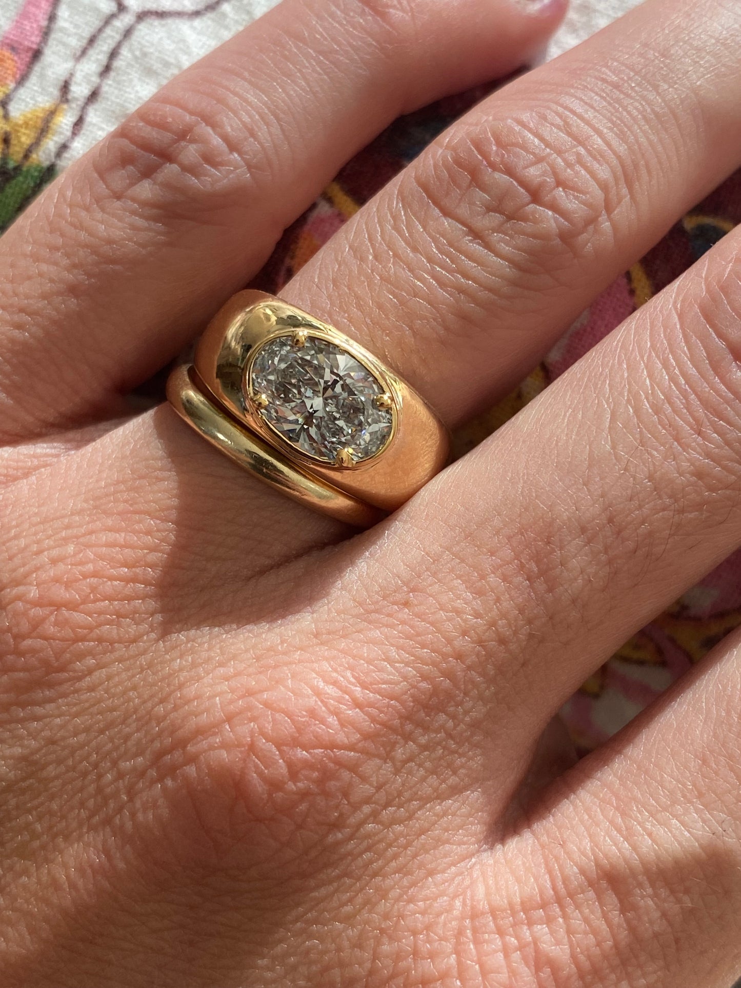 Blossom : 14k Gold Bezel Set Oval Chubby Diamond Ring