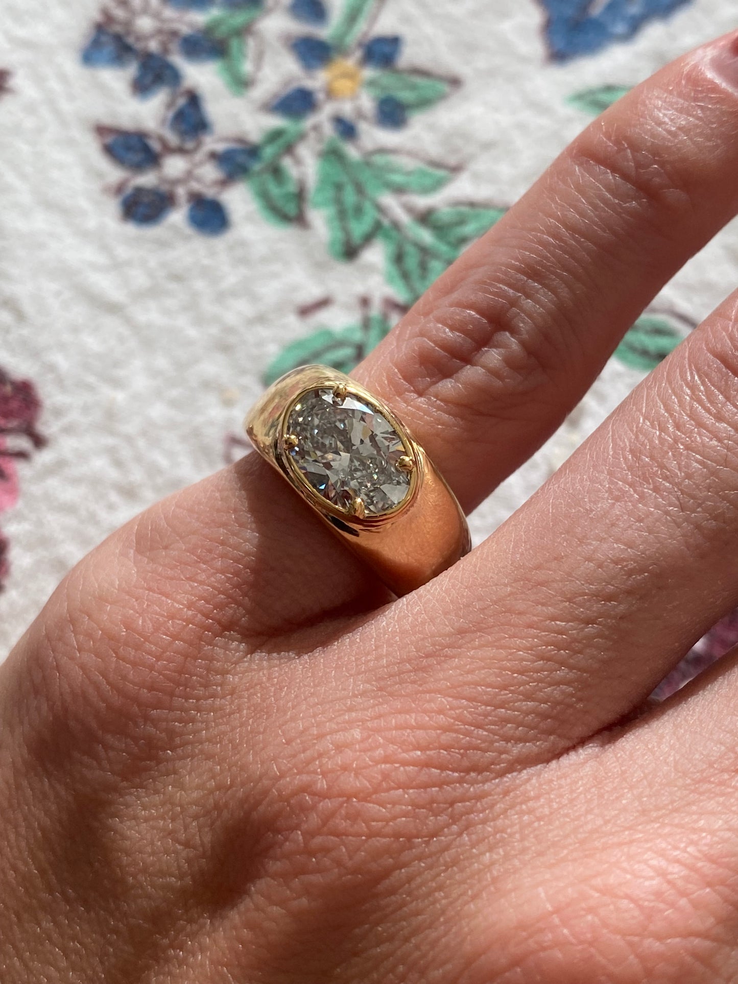Blossom : 14k Gold Bezel Set Oval Chubby Diamond Ring